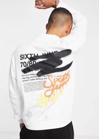 Белый oversized-свитшот с принтом граффити на спине Sixth June