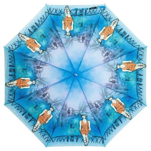 Зонт Amico, полуавтомат, 3 сложения, купол 100 см., 8 спиц, для женщин, голубой