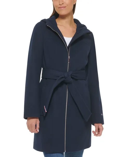 Женское пальто с капюшоном и поясом Tommy Hilfiger, синий