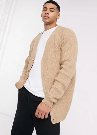 Светло-бежевый вязаный кардиган в рубчик на пуговицах ASOS DESIGN-Neutral