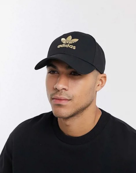 Черная кепка с золотистым логотипом в виде трилистника adidas Originals-Черный