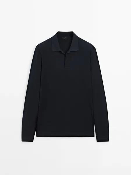 Удобная рубашка поло с длинным рукавом Massimo Dutti, синий