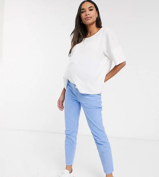 Голубые джинсы слим с завышенной талией в винтажном стиле ASOS DESIGN Maternity-Голубой