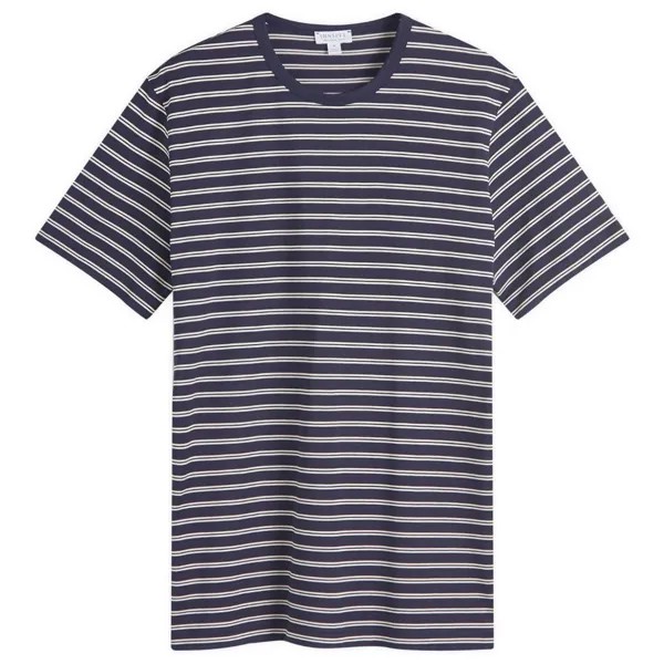 Футболка Sunspel Classic Crew Neck Stripe T-Shirt, цвет Navy & Ecru Tramline Stripe
