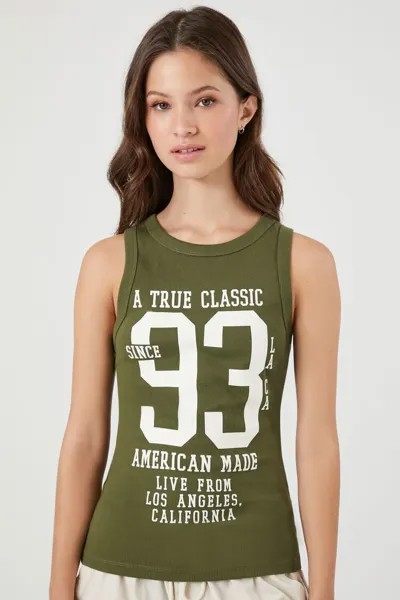 Рубчатая майка с рисунком LA Forever 21, оливковый