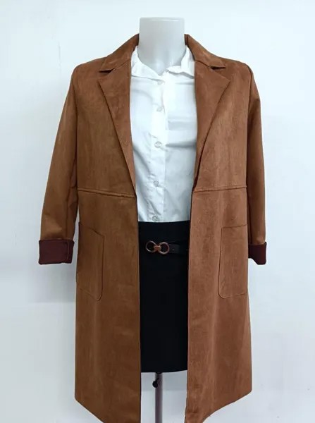 Замшевое пальто дастер с карманами, цвет Tobacco colour