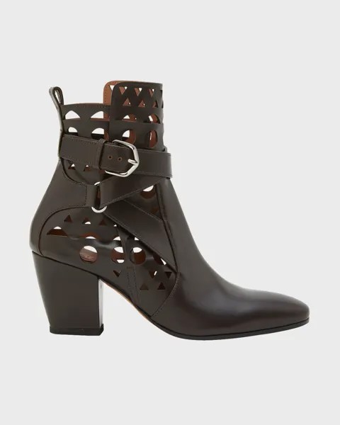 Кожаные ботильоны с пряжкой и вырезом ALAIA, цвет Noir
