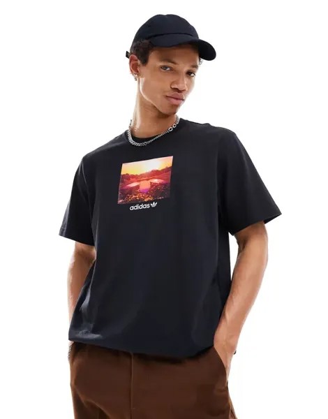 Черная футболка с графичным принтом adidas Originals Sunset