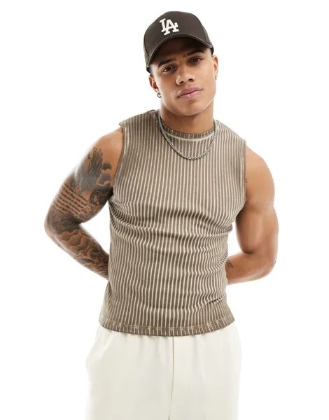 Коричневая масляная майка в рубчик ASOS DESIGN
