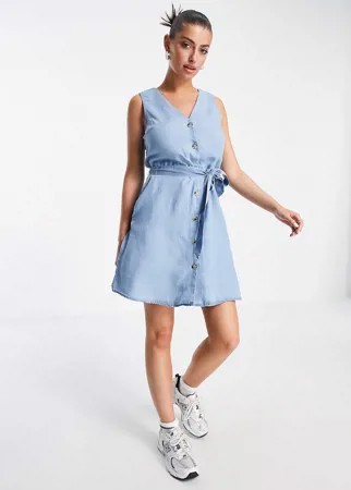 Синее платье мини без рукавов с поясом Vero Moda-Голубой