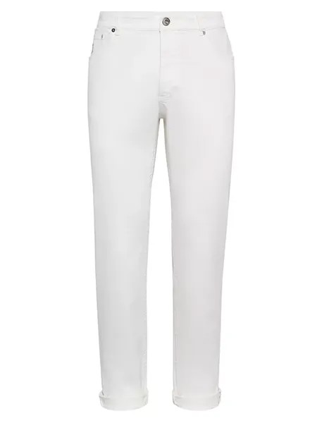 Комфортные легкие джинсовые брюки из окрашенного хлопка с пятью карманами традиционного кроя Brunello Cucinelli, цвет snow