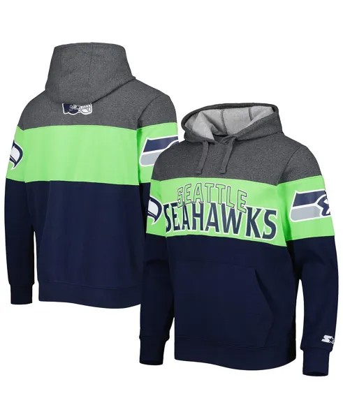 Мужская толстовка с капюшоном heather charcoal, college navy seattle seahawks extreme pullover Starter, мульти