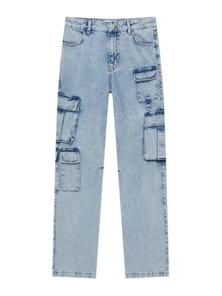 Широкие джинсы-карго Pull&Bear, синий