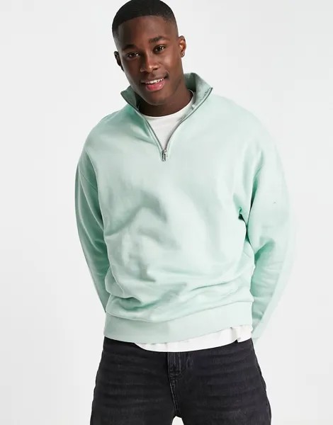 Зеленый oversized-свитшот с короткой молнией ASOS DESIGN-Зеленый цвет
