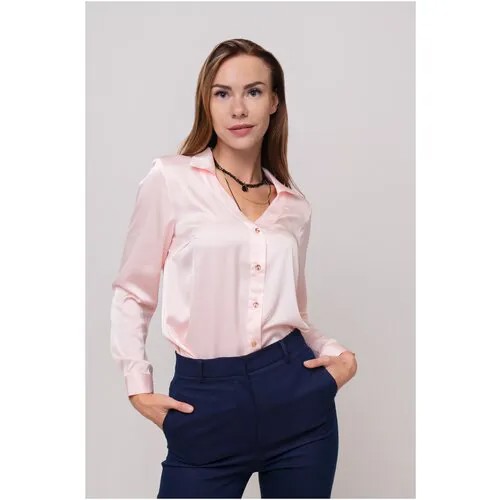 Блуза  Luna, классический стиль, полуприлегающий силуэт, длинный рукав, однотонная, размер 46/L, розовый