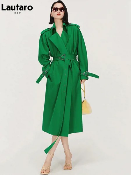 Lautaro Весна Осень Длинный Зеленый Черный Тренч для Женщин с Поясом Роскошный Элегантный Высококачественный Европейский Модный Пальто 2022 тренчкот плащ женский