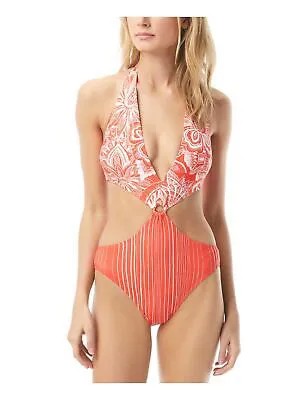 VINCE CAMUTO SWIM Женский купальник-монокини с красным кольцом по центру и вырезами на шее, 14