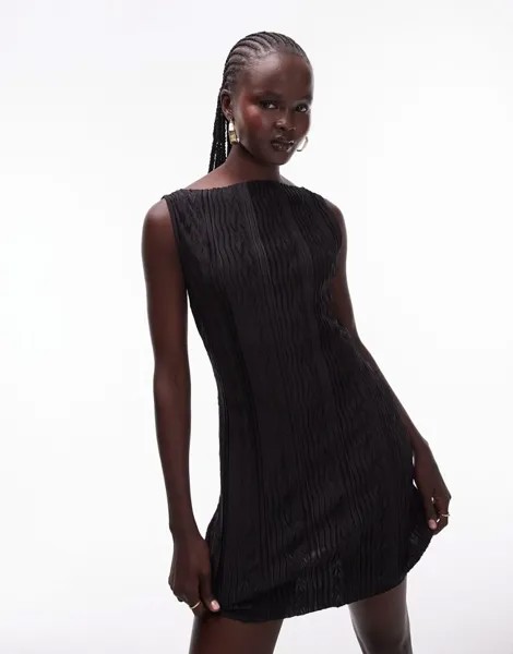 Черное плиссированное мини-платье Topshop