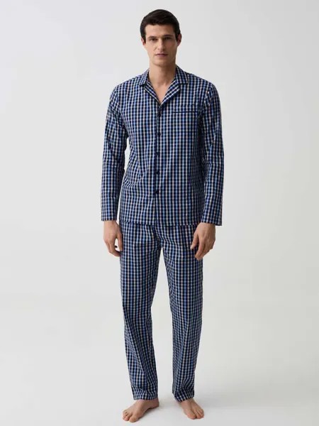 Длинная хлопковая пижама с пуговицами Ovs, цвет blue/light blue