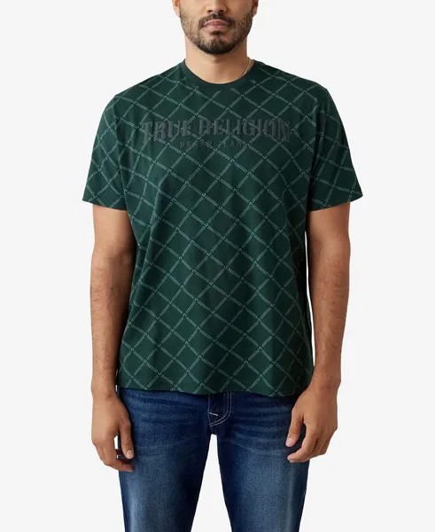 Мужская свободная футболка с короткими рукавами и монограммой Arch True Religion, зеленый
