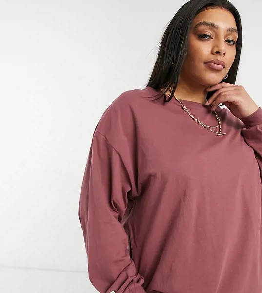 Бордовый лонгслив в стиле oversized с отделкой манжетами ASOS DESIGN Curve-Красный
