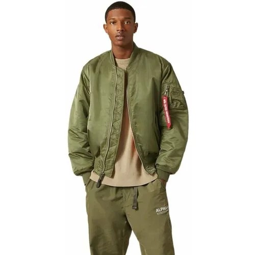 Бомбер ALPHA INDUSTRIES, силуэт прямой, утепленная, размер S, зеленый
