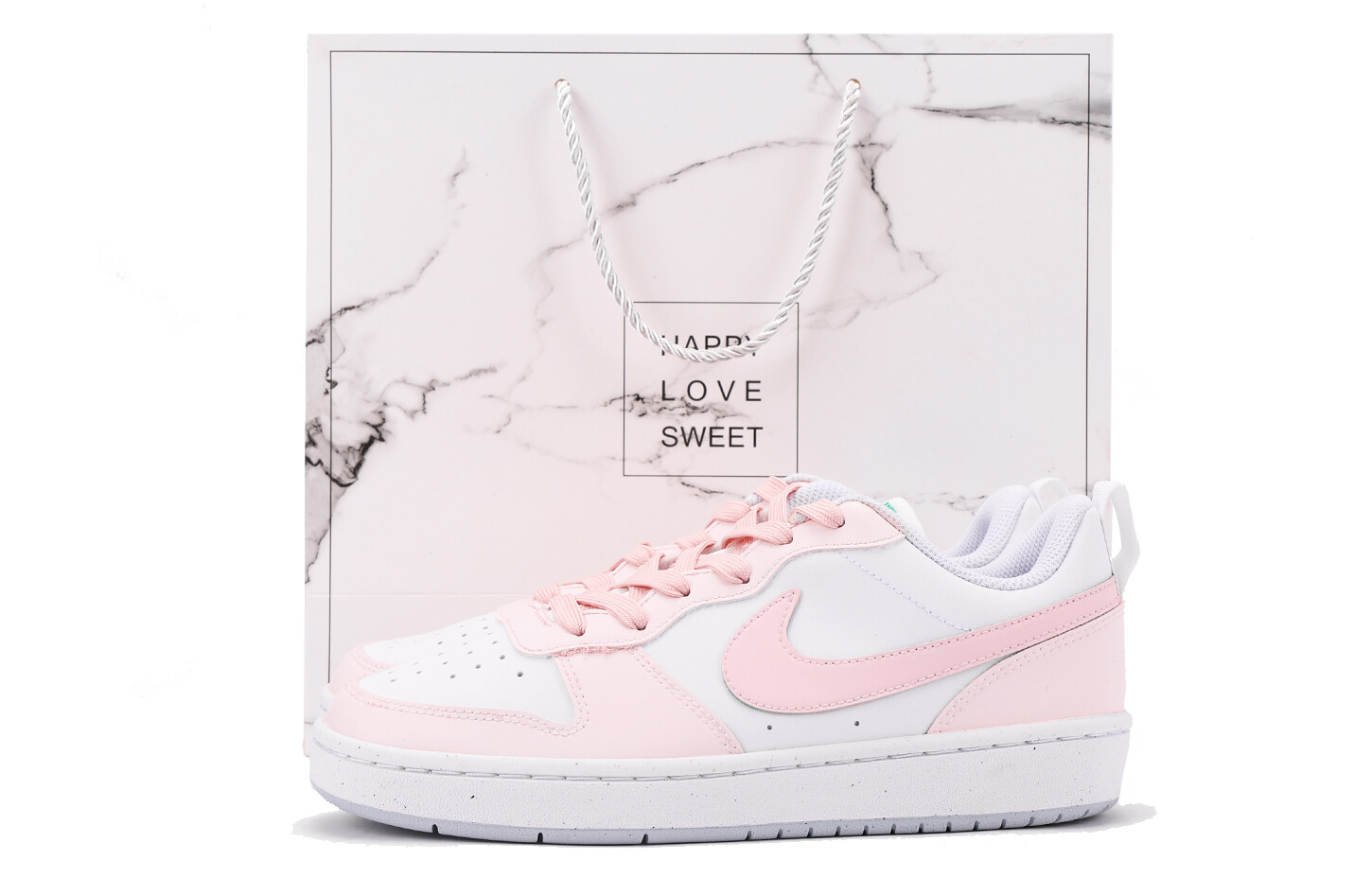 Кроссовки Nike Court Borough Skateboarding Shoes Women's Low-top White/Pink, розовый