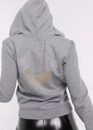 Худи серого цвета на молнии True Religion-Серый