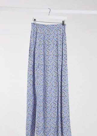 Синяя юбка макси с двумя разрезами и цветочным принтом ASOS DESIGN Tall-Синий