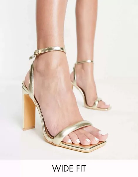 Золотистые босоножки Glamorous Wide Fit на каблуке с ремешками