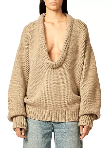 Кашемировый свитер с глубоким вырезом Bruno Interior, цвет oat