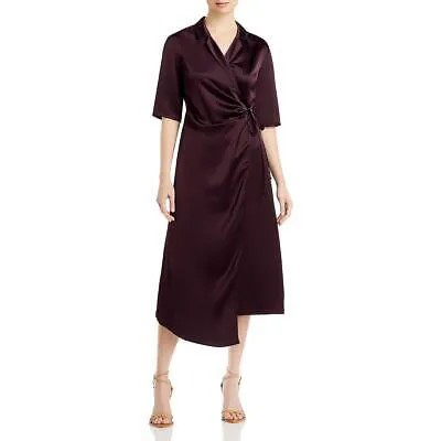 Коричневое атласное платье миди с запахом BOSS Hugo Boss Dasatine 8 BHFO 4338