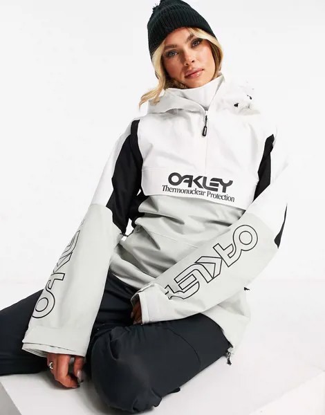 Утепленная горнолыжная куртка-анорак белого и серого цвета Oakley TNP-Белый