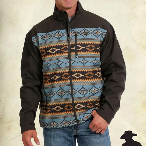 Мужская куртка с карманами на молнии и ацтекским принтом