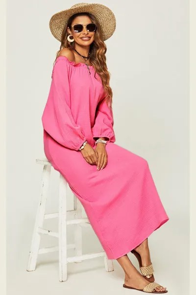 Комфортное платье макси с оборками и открытой спиной FS Collection, розовый