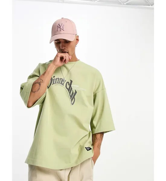 Oversize-футболка цвета хаки с графическим принтом Dr Denim Curtis