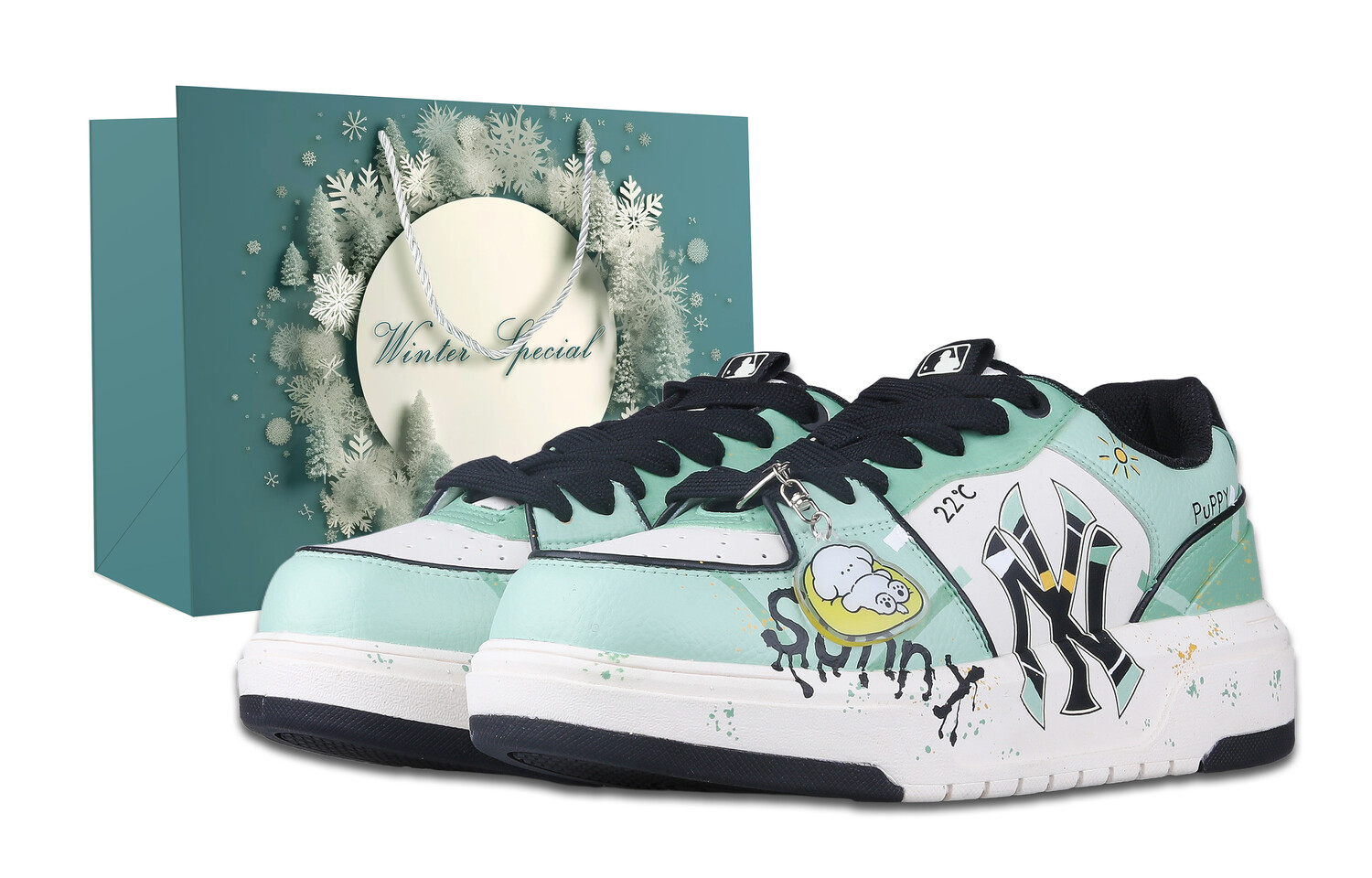 Кроссовки MLB Chunky Liner Skateboarding Shoes Unisex Low-top Off-white, светло-зеленый