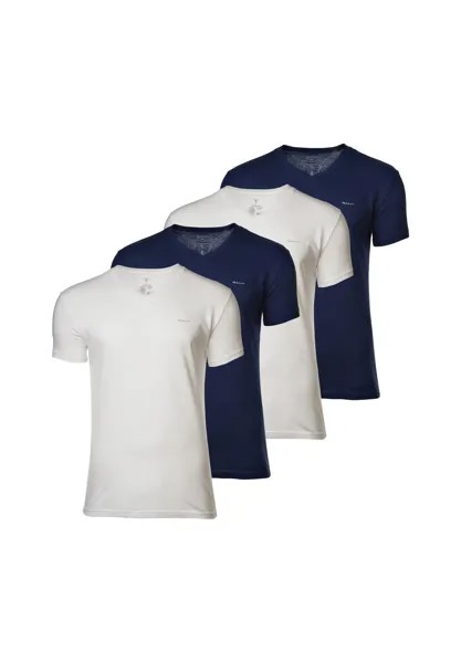 Мужская футболка, 4 шт. в упаковке - V-NECK T-SHIRT 4-PACK, V-образный вырез, короткий рукав, хлопок GANT, цвет Marineblau