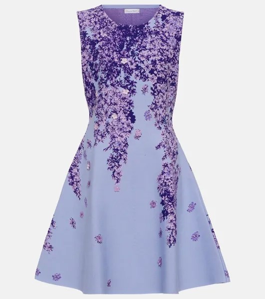 Мини-платье жаккардовой вязки с цветочным принтом OSCAR DE LA RENTA, фиолетовый