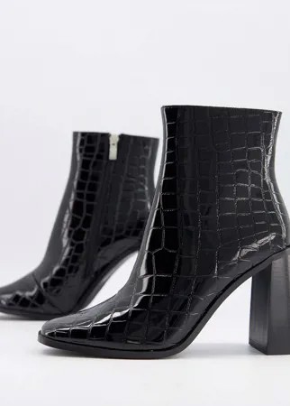 Черные ботильоны на блочном каблуке с эффектом крокодиловой кожи Glamorous-Черный цвет