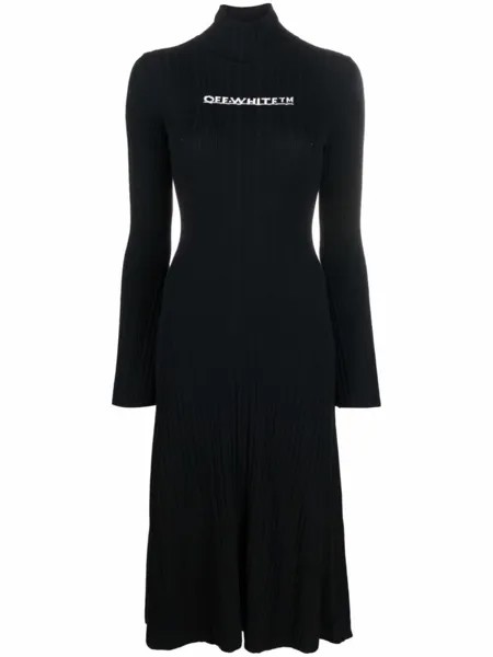 Off-White платье вязки интарсия с логотипом, черный