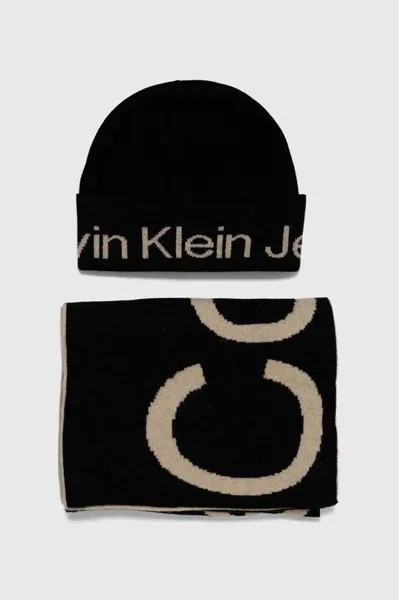 Шерстяная шапка и шарф Calvin Klein Jeans, черный
