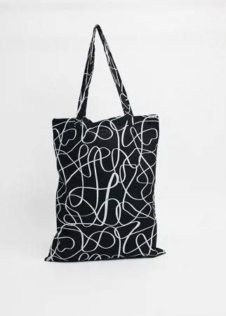 Черная сумка-тоут для тяжелых вещей с абстрактным принтом ASOS DESIGN-Черный цвет
