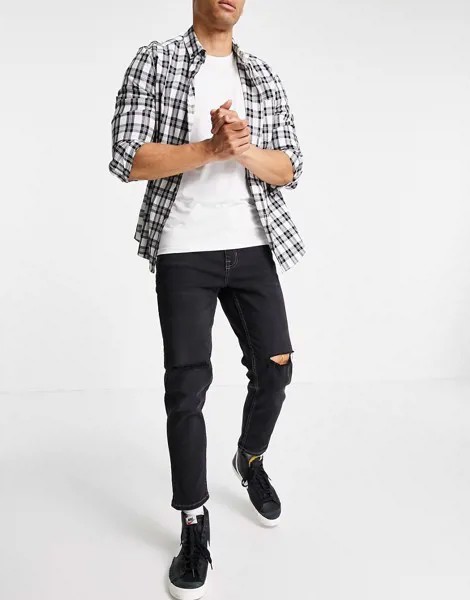 Черные узкие джинсы до щиколотки с рваной отделкой на коленях New Look-Черный