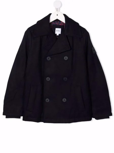 BOSS Kidswear двубортное пальто с нашивкой-логотипом