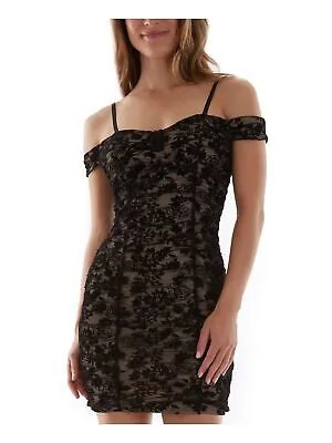 BCX DRESS Женское черное флокированное бархатное мини-платье-футляр с короткими рукавами Juniors L