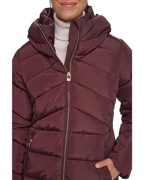 Пальто Tommy Hilfiger Zip-Up Short Puffer Coat, цвет Aubergine
