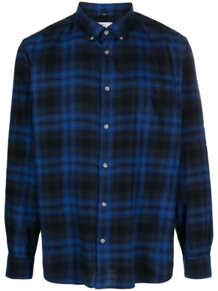 Woolrich plaid-check long-sleeve cotton shirt, синий