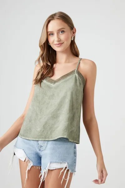 Майка с минеральной отделкой крючком Forever 21, шалфей