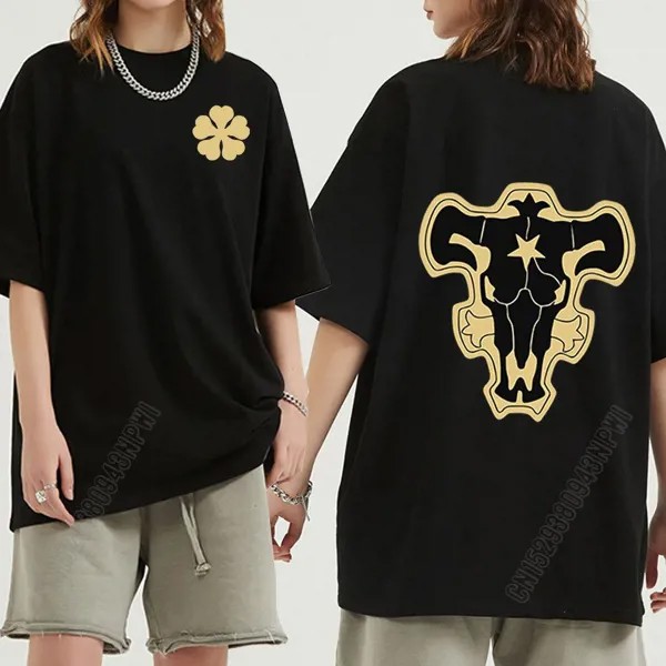 Двухсторонняя хлопковая забавная футболка с черным клевером, Мужская футболка с графическим рисунком в стиле Харадзюку, уличная крутая футболка, топ в стиле хип-хоп для мужчин